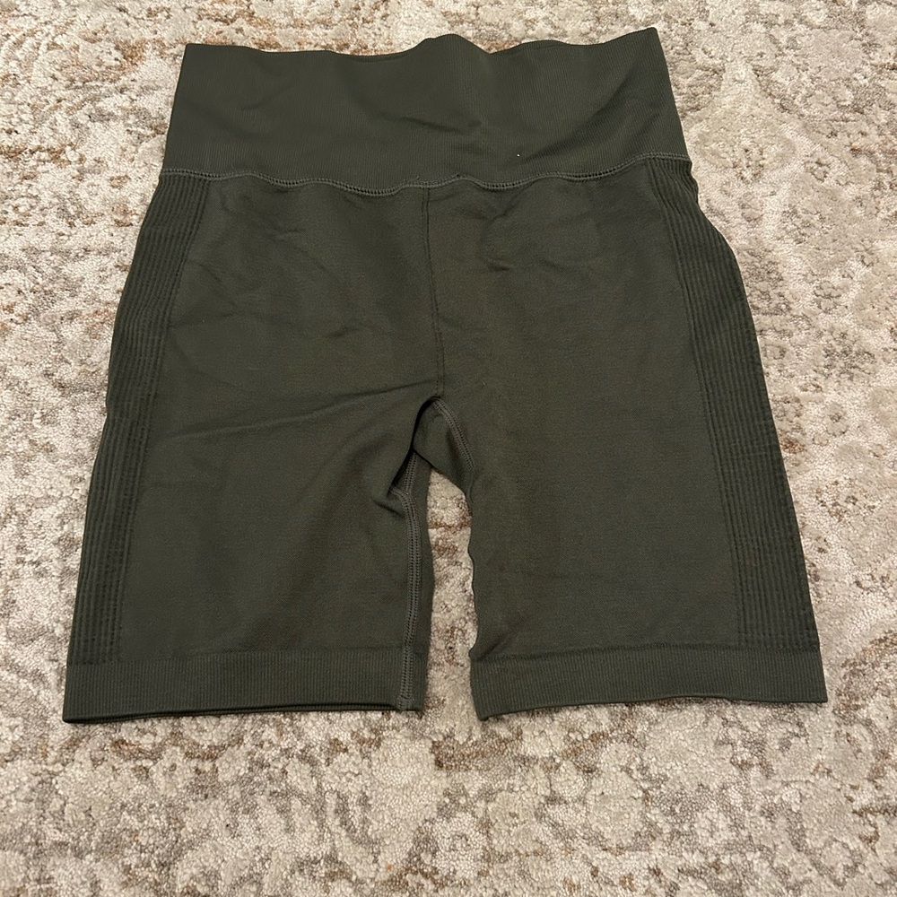 Women's green biker athletic Shorts - Picture 2 of 3